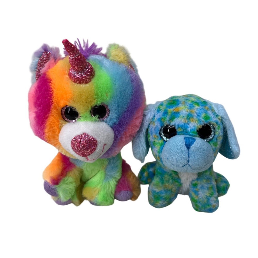 Hugfun Galerie Plush Rainbow Unicorn Blue Puppy Dog Stuffed Animal Toy Lot 6-9in
